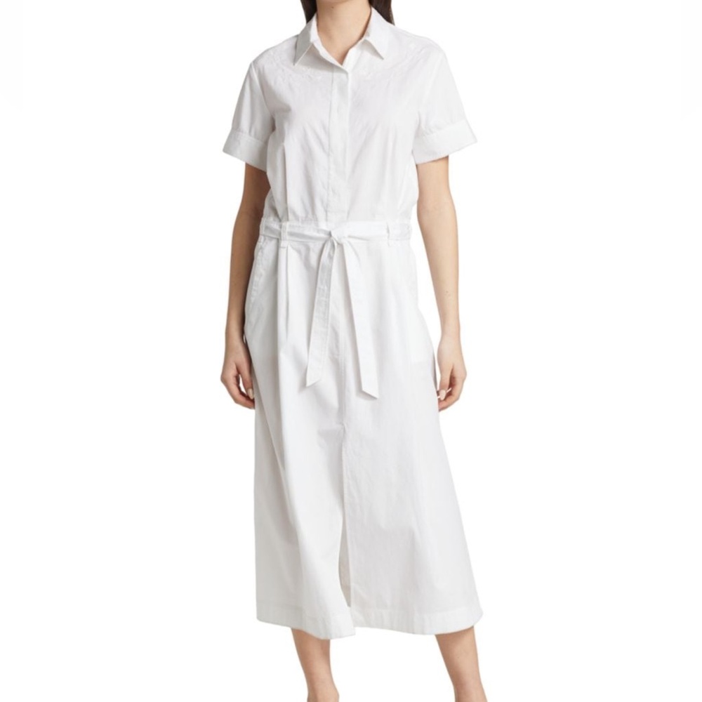 Rag & Bone White Jade Embroidered Belted Shirt Dresd